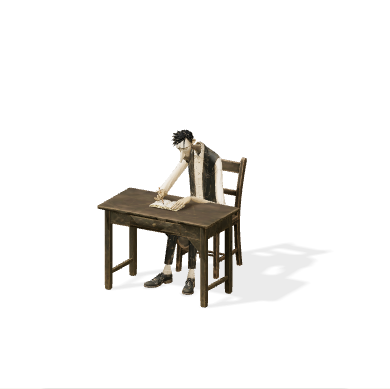 Walter working on a letter at a wooden desk
